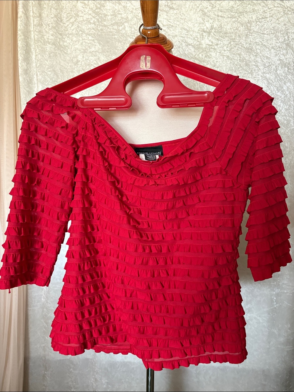 Frank Lyman Design Bright Red off shoulder Ruffle- Blouse Size 12